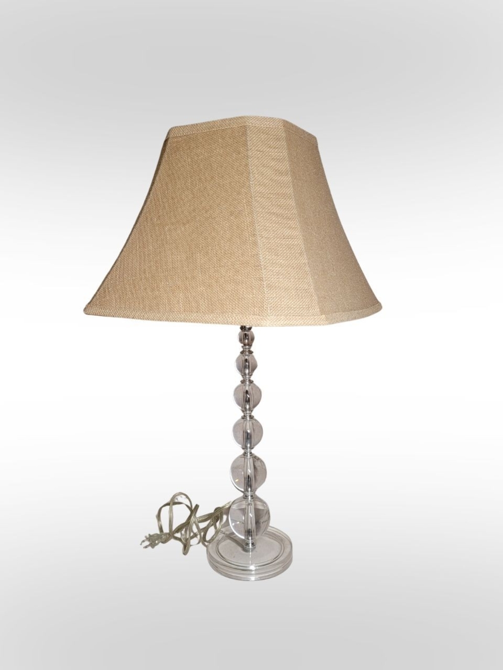 Modern Stacked Glass Orb Table Lamp with Burlap Shade | Neutral Home Decor
